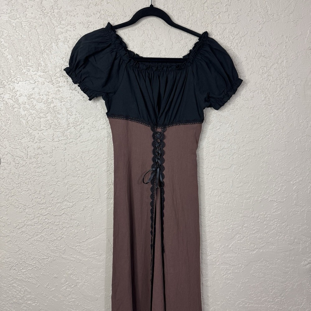 NWT Romwe Womens Corset Dress Size 8 Brown Ren Faire Peasant Regency Witchy Goth